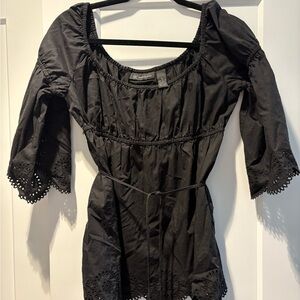 INC International Concepts Black Gathered Neckline Top